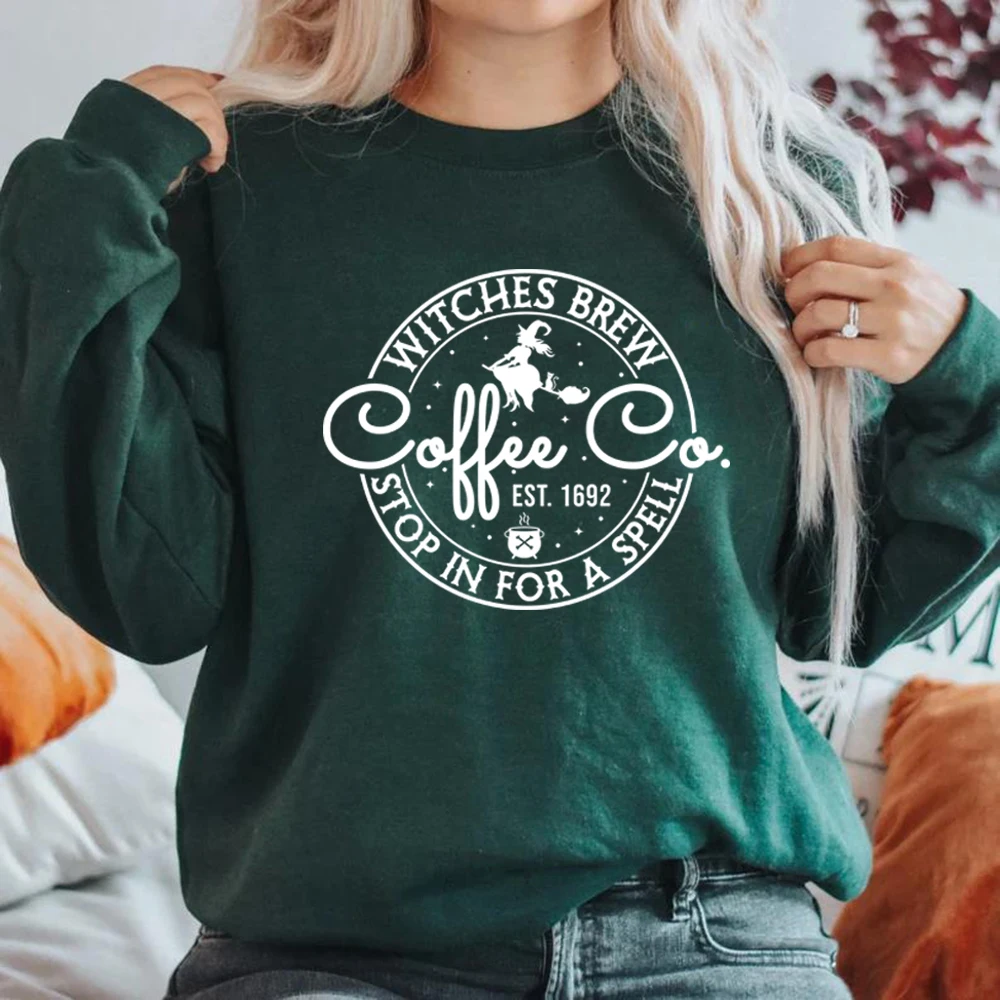 سويت شيرت Witches Brew Co Co، قميص الهالوين اللطيف للسيدات، سويت شيرت لمحبي القهوة، جرافيك، هوديس، قمصان الساحرات للهالوين