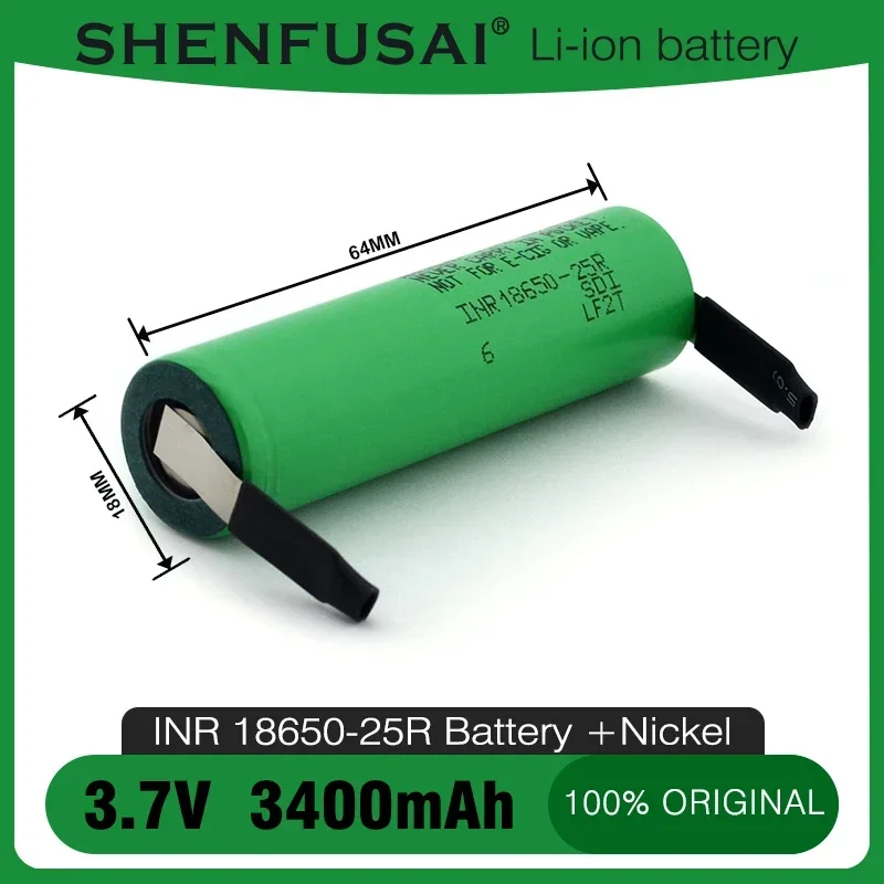 

25R 3400mAh lithium-ion rechargeable battery 18650 3.7V 3AH high-power discharge 25A high current DIY nickel sheet