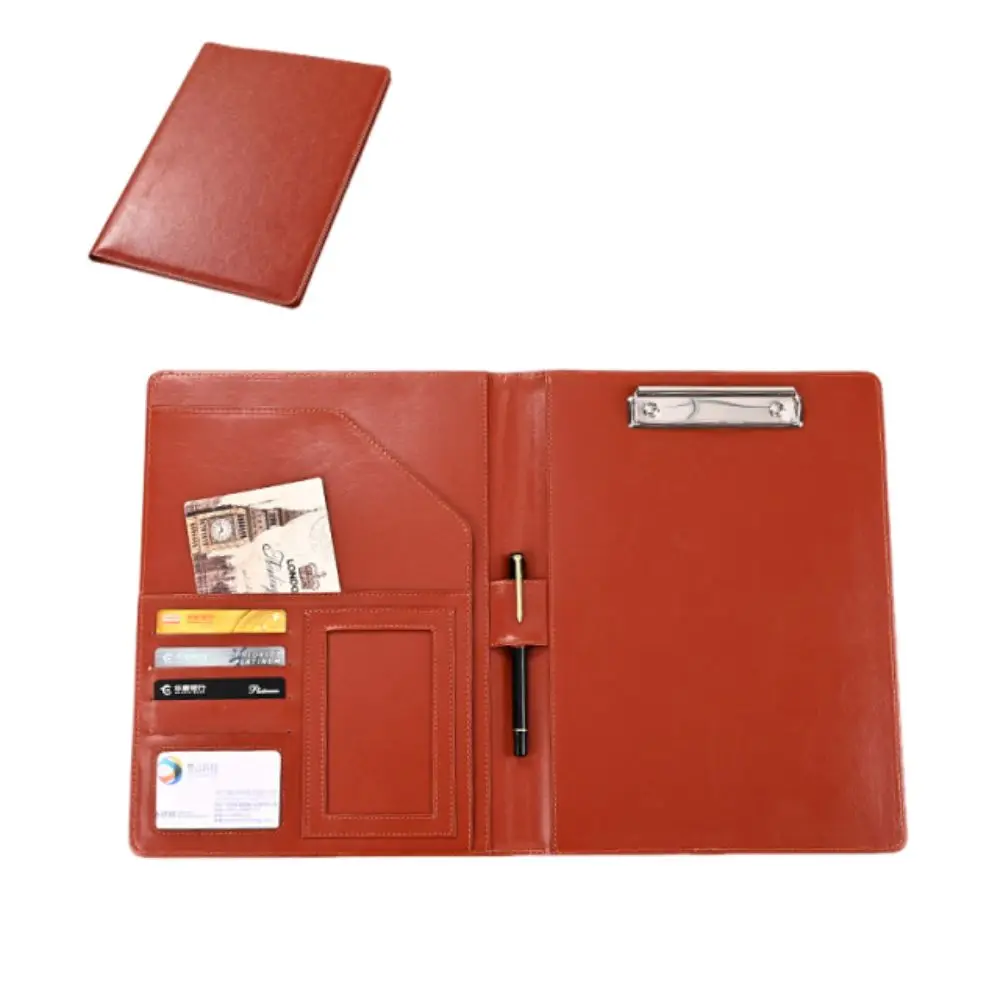 

Multifunctional A4 Conference Folder Vintage File Storage Clipboard Leather File Folders Writing Pads with Binder