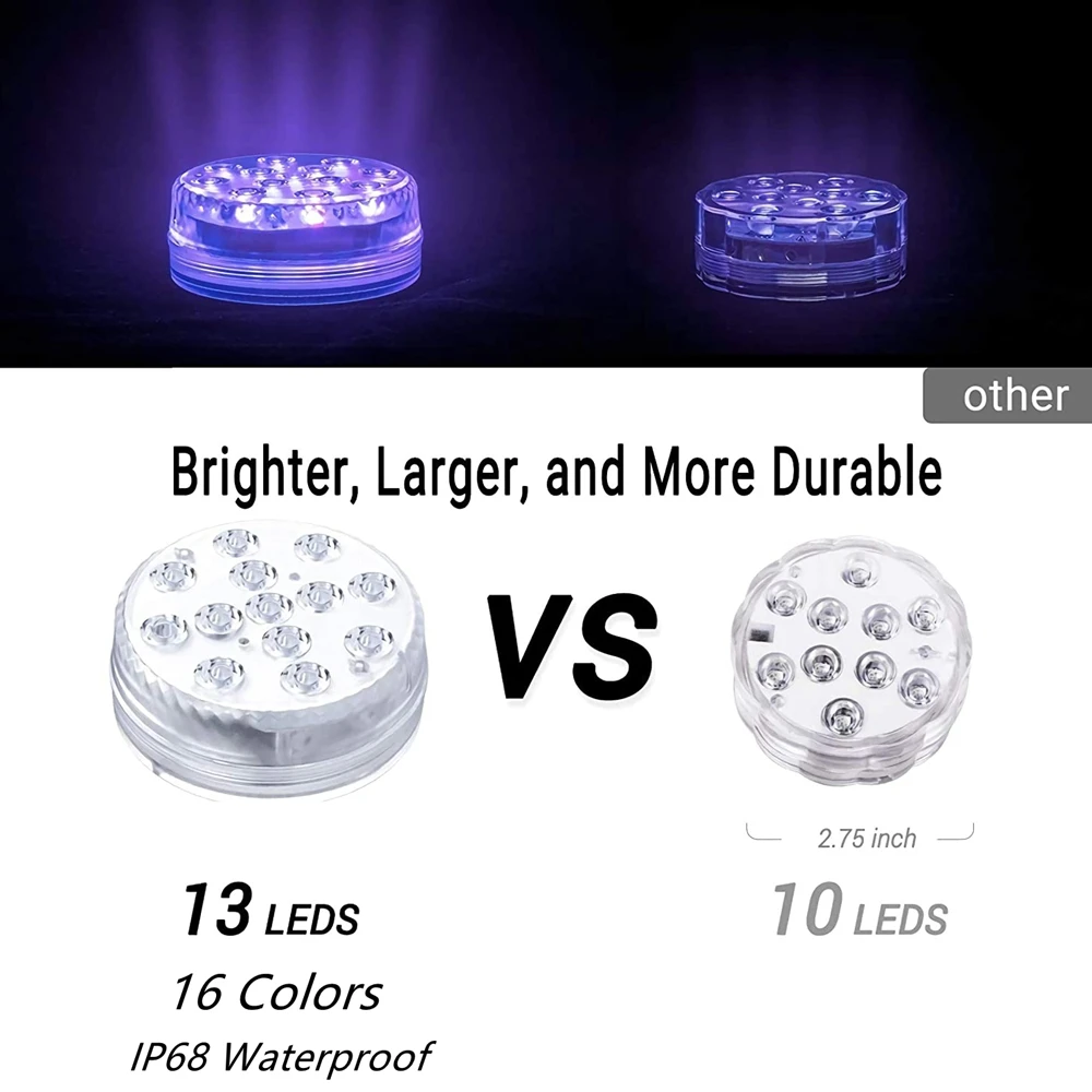 Diving Light Diving Light Underwater Upgrade 13 Led RGB With Magnet and Suction Cup Remote Control Swimming Pool Night Light