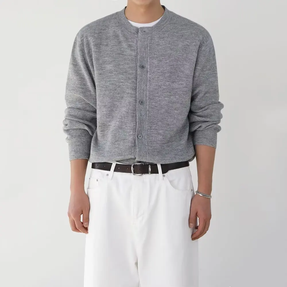 

2025 Autumn High-End Trendy Loose Solid Color Knitted Long-Sleeve Shirt Solid Color Men's Warm Sweater