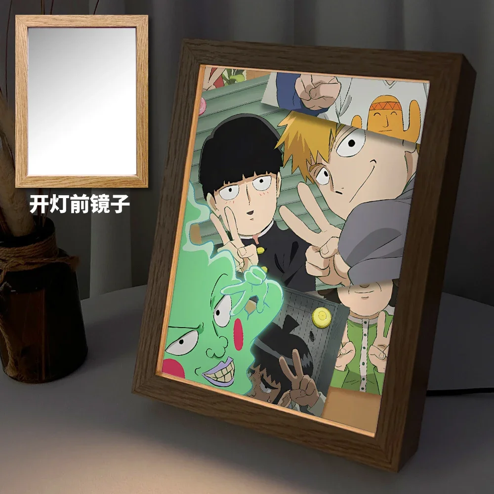 

Anime Mobu Saiko Hyaku Mob Psycho 100 Kageyama Shigeo Reigen Arataka Cosplay Mirror Light Painting Night Lamp Photo Frame Gift