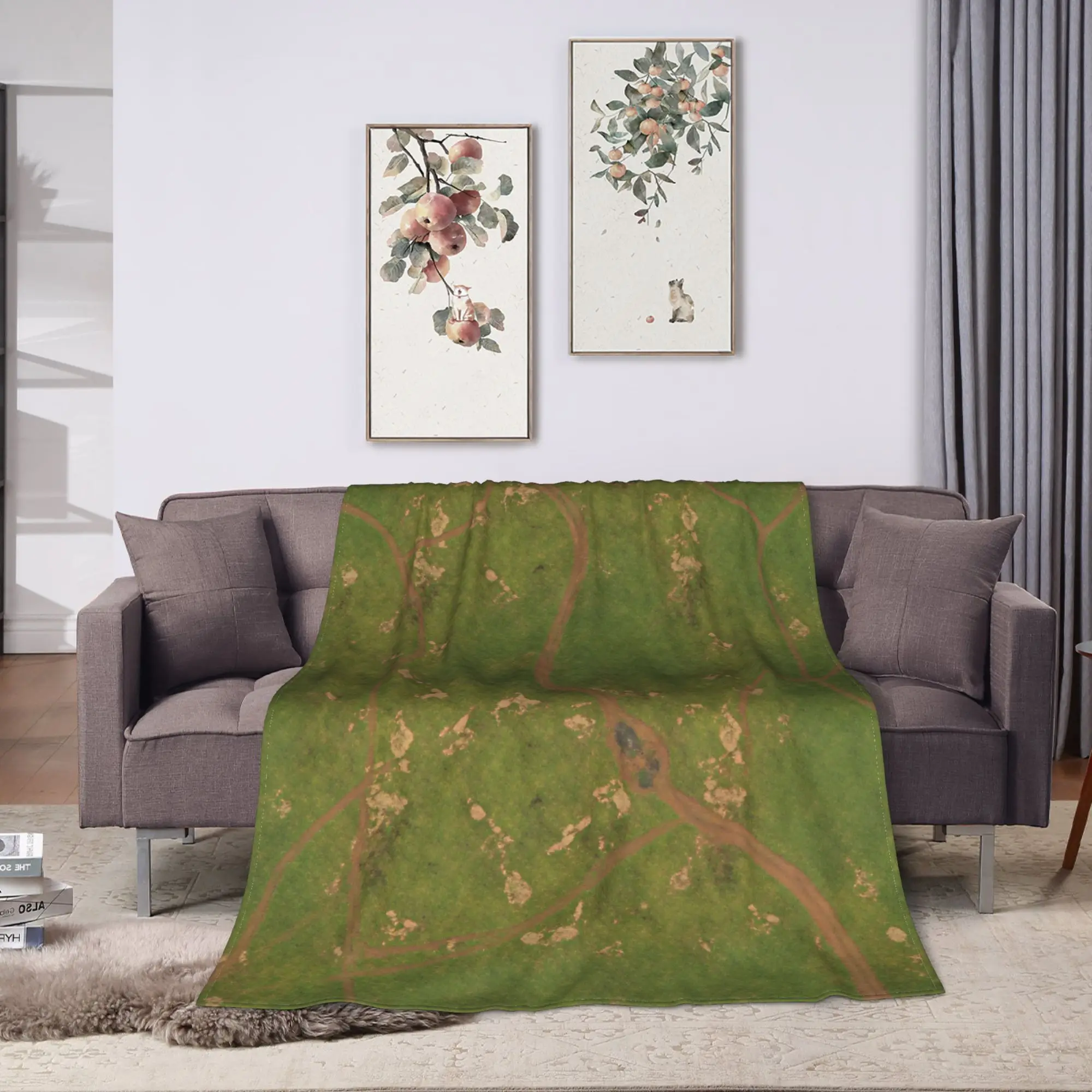 Grass Battlemat Grassland Land Greenery Blankets Super Warm Plush Throw Blanket For Couch Bed Flannel Bedspread Bed Cover