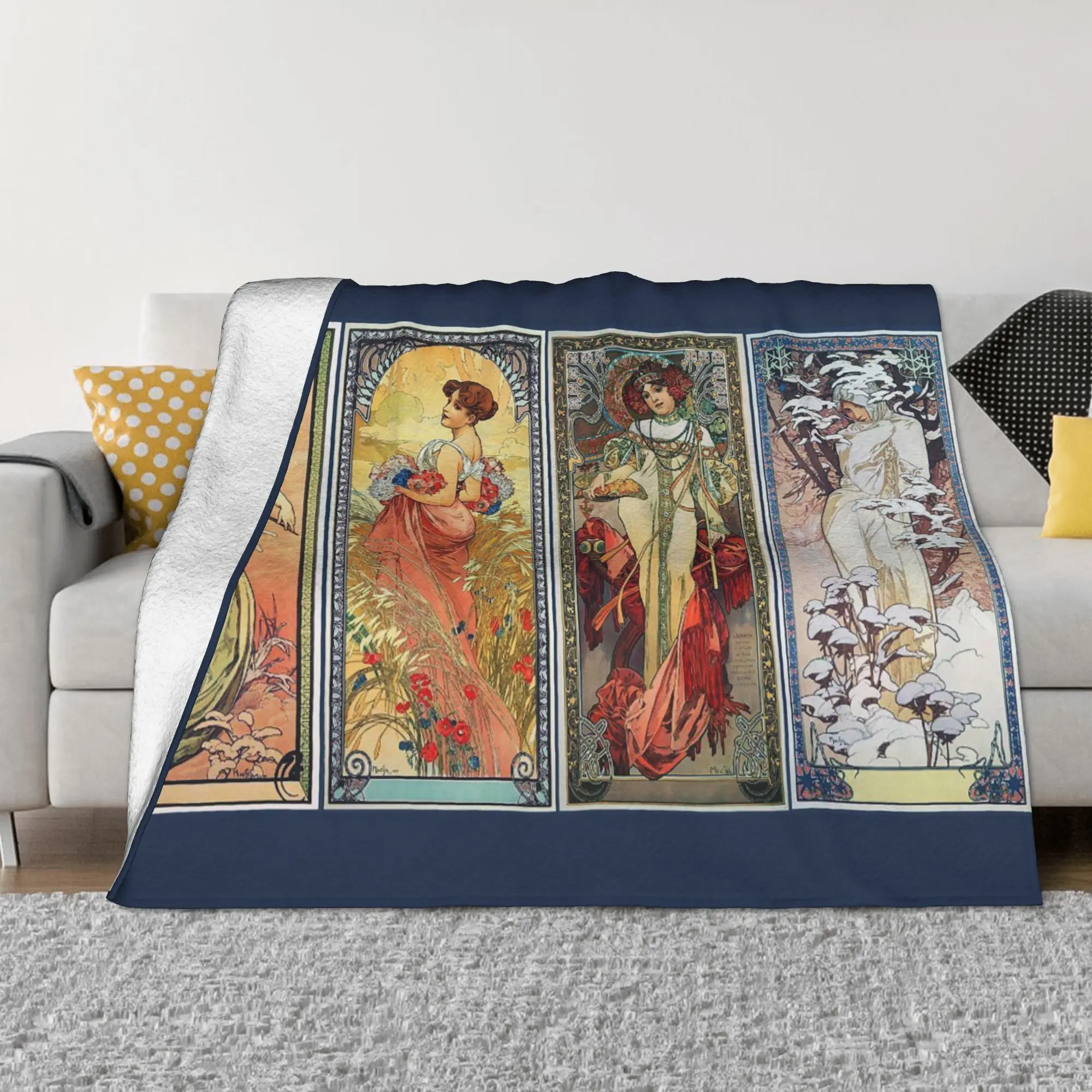 Alphonse Mucha Ablum Diary Knitted Blanket Flannel Vintage Beautiful Women Warm Throw Blankets for Airplane Travel Bedspread