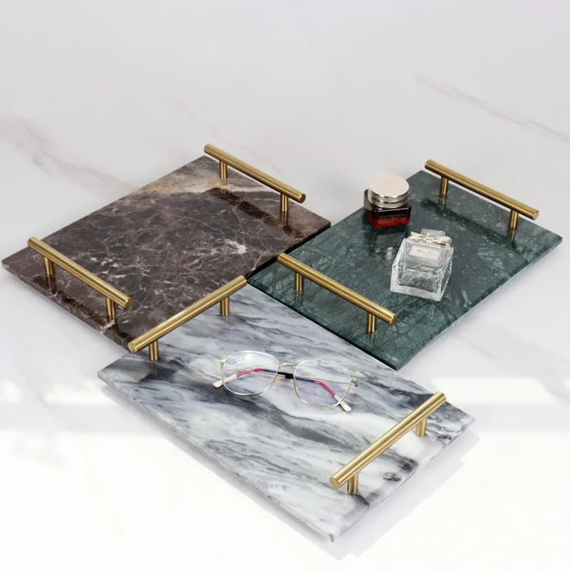 Modern Natural Marble Rectangular Trays, Bathroom Vanity Storage Tray, Jewelry Display Plate for Home Hotel Tabletop Decoration