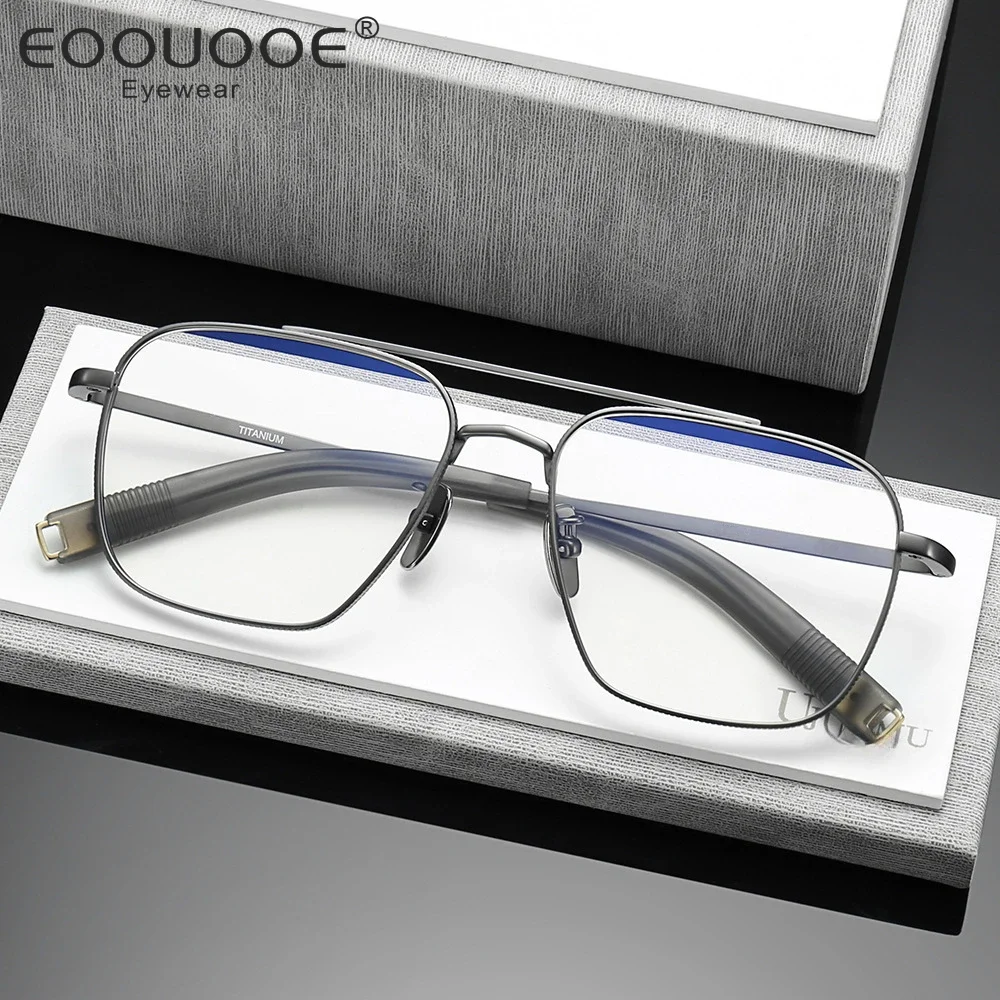 2024 Oversize Pure Titanium Glasses Frame Men Double-Beam Pilot Prescription Eyeglasses  Square Myopia Optical Eyewear Spectacle