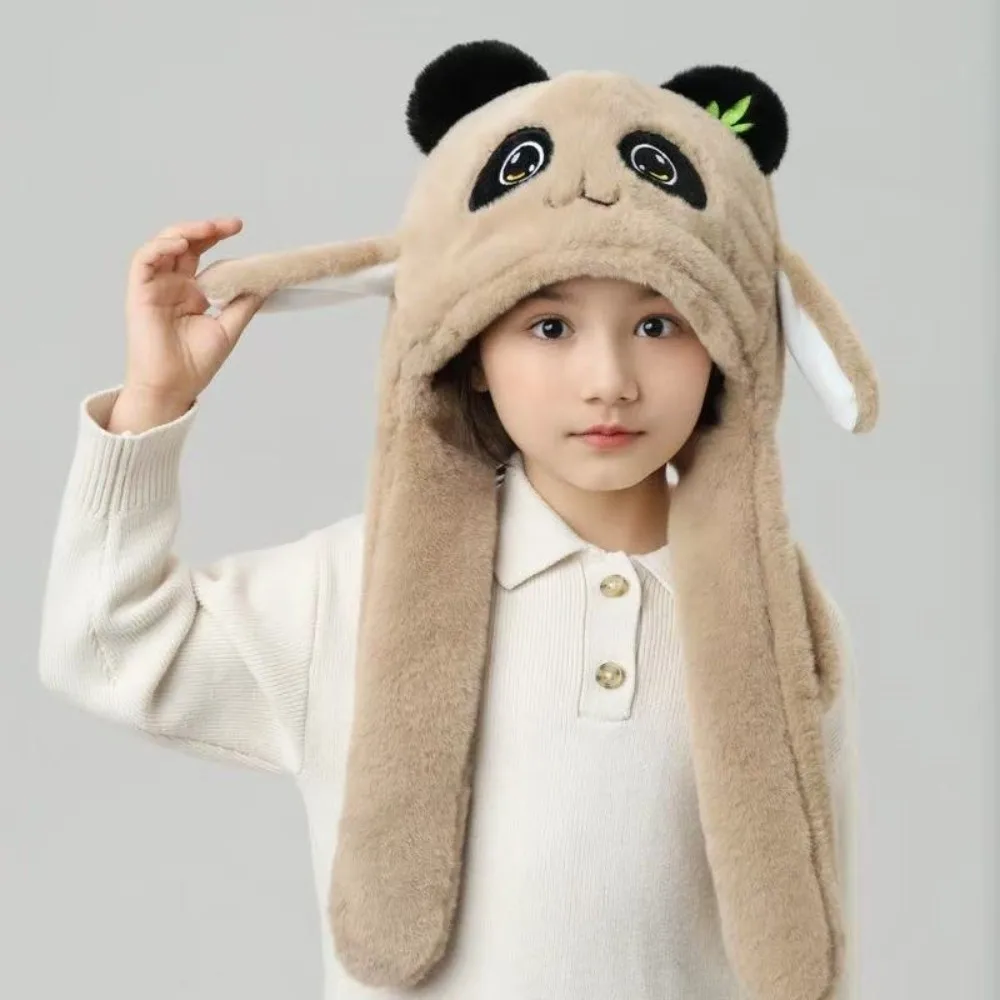 Lightweight Thickened Kids Ear Protection Hat Windproof Breathable Panda Warm Cap Soft Plush Moving Ear Hat Vacation