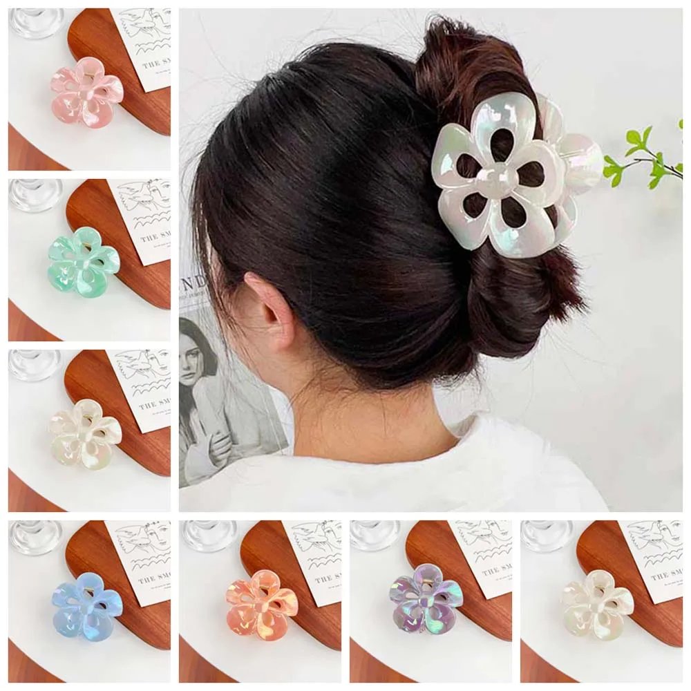 Elegant Aurora Flower Hair Claw Korean Style Laser Hollow Shark Clip Frangipani Hair Clip Plastic Egg Flower Hair Clip Vacation