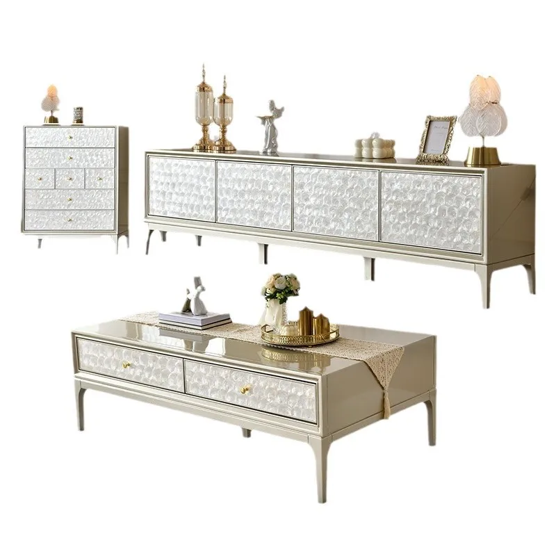 

American light luxuryhigh-end solid wood floor cabinet bucket cabinet combination living room locker French shell coffee table