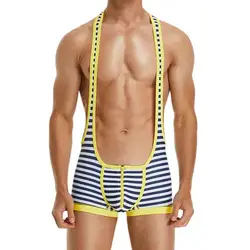 Stripe Undershirts Suits Sexy Men JumpSuit Exotic Super Soft Undershirt Open Butt Wrestling Singlet Breathable BodySuit Sport