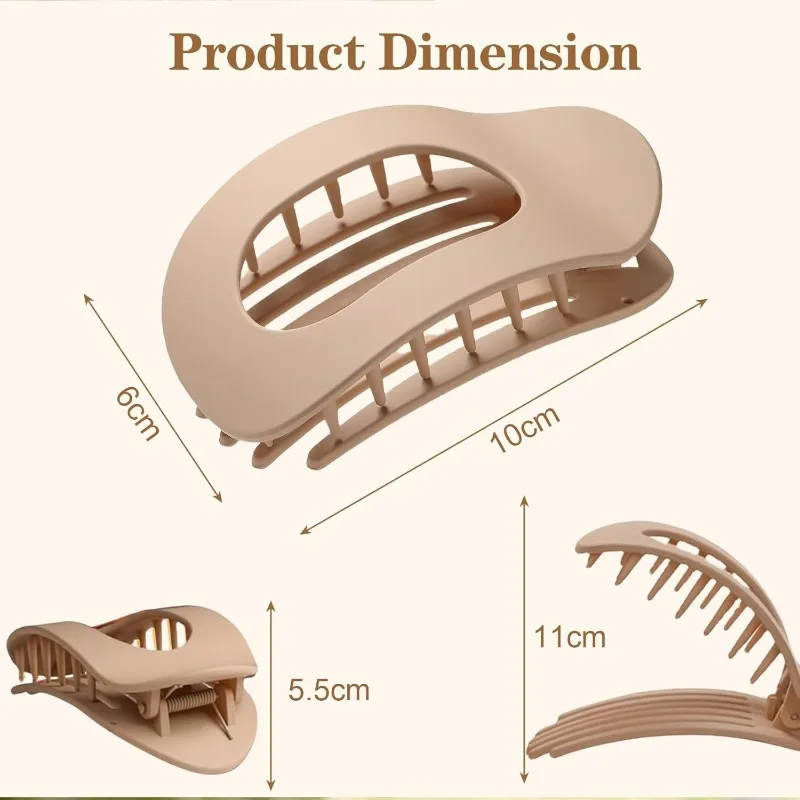 

For Women, Round Lay Down Hair Clip for Thick and Thin Hair NEW Pack of 4 Neutral Colour Matt Flat Hair Clips, Flat Claw Clip