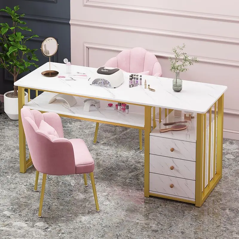 

European Fashion Ins Table And Chair Set Double Manicure Furniture Professional Beauty Salon Nail Tables Luxury Minimalist