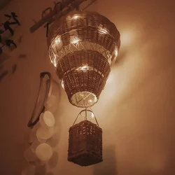 Ins Style Handmade Natural Weaving Rattan Children's Room Decorative Ornaments Hot Air Balloon Home Decoration Supplies