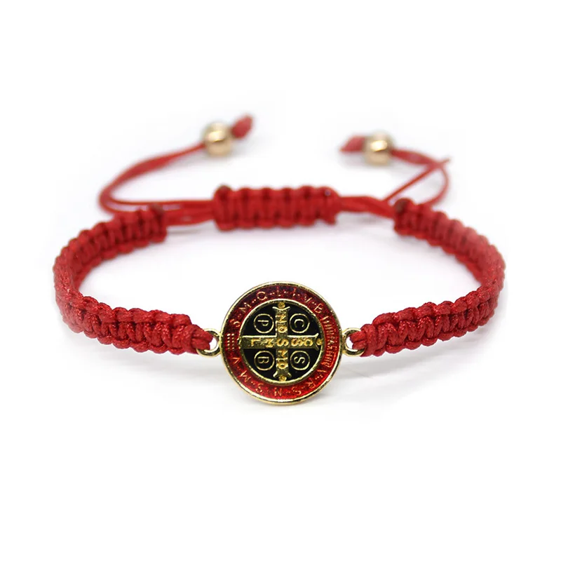 QIGO St. Benedict Bracelet For Men Women Rope Weave Religious Jewelry Red Black