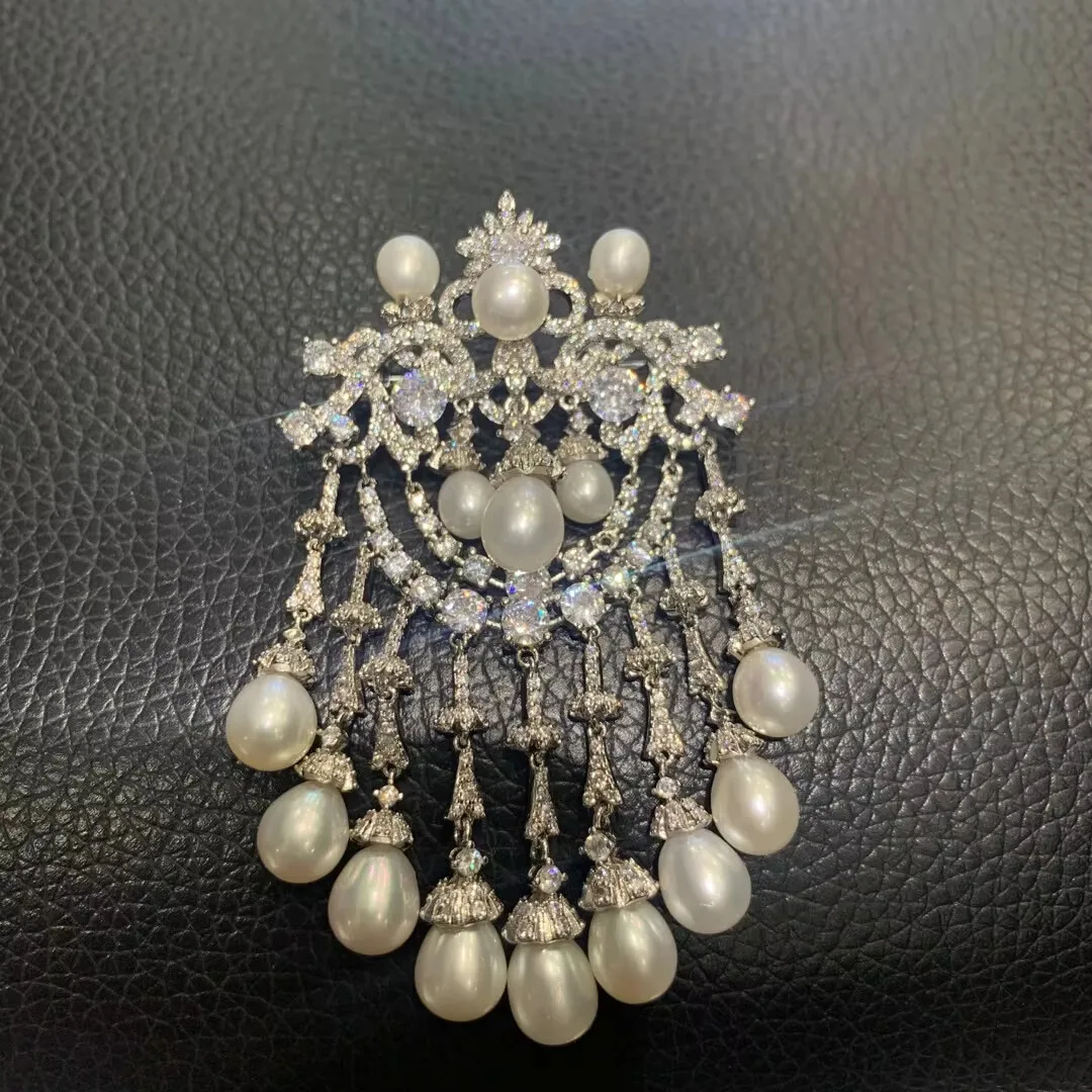 Jewelry Freshwater Pearl Vintage Accesories  white zircon Brooch FPPJ  wholesale