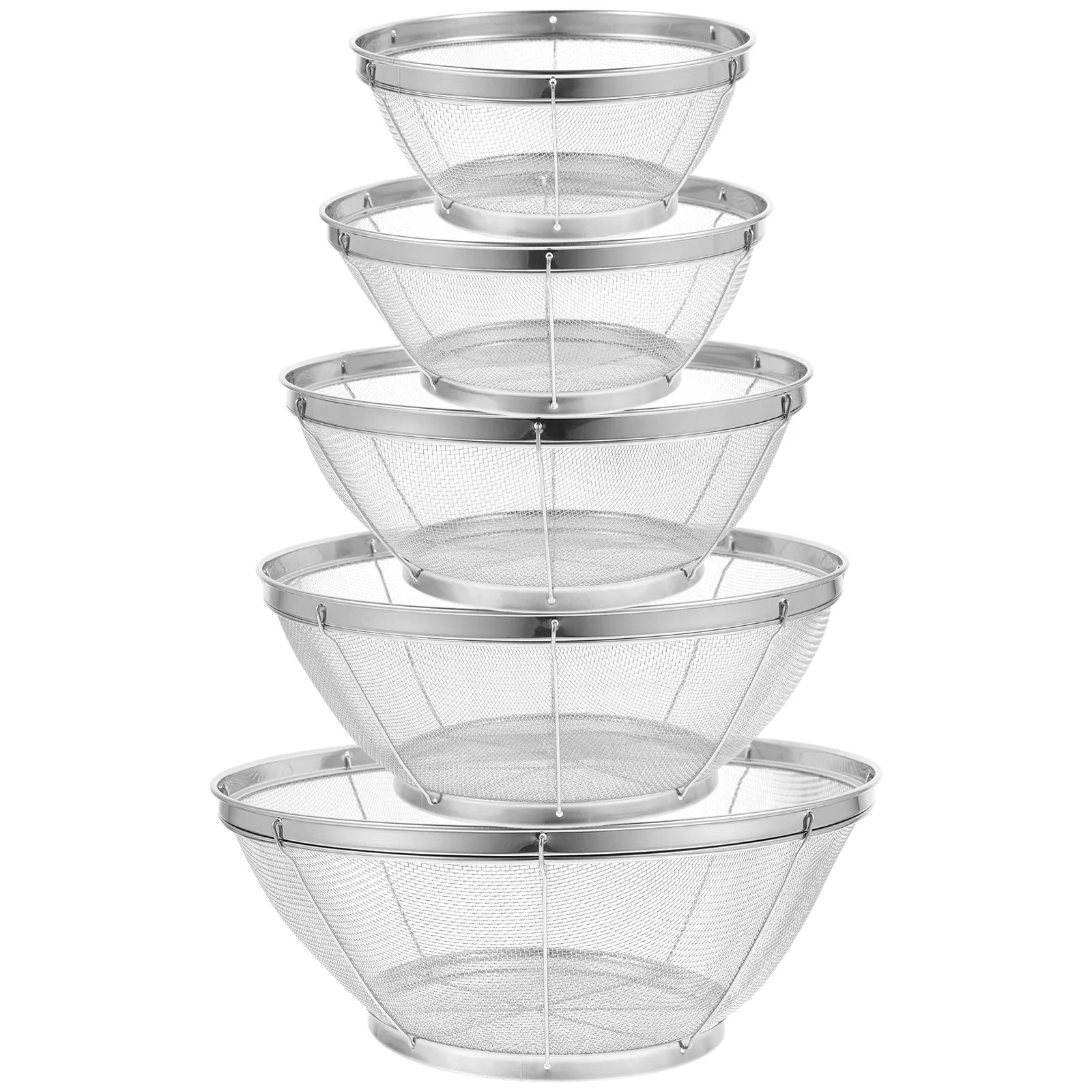 

Набор из 5 сетчатых корзин из нержавеющей стали: мелкоячеистые дуршлаги для промывки риса, отжима фруктов и овощей, кухонные сита для слива воды