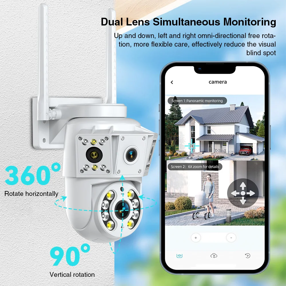 

WiFi Camera PTZ Dual-Lens Dual-Screens HD 2MP AI Auto Tracking Humanoid Detection Two Way Audio Intercom APP Security Camera