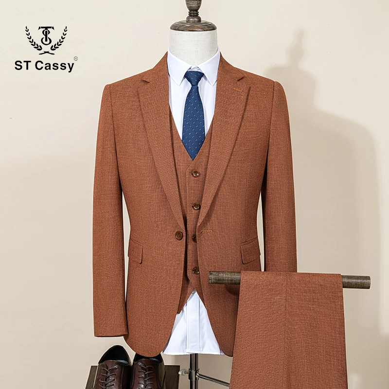 

ST Cassy High Quality Formal Business Office Men's Suits Slim Fit Lapel Solid Color Suit（jacket+Vest+Pants）