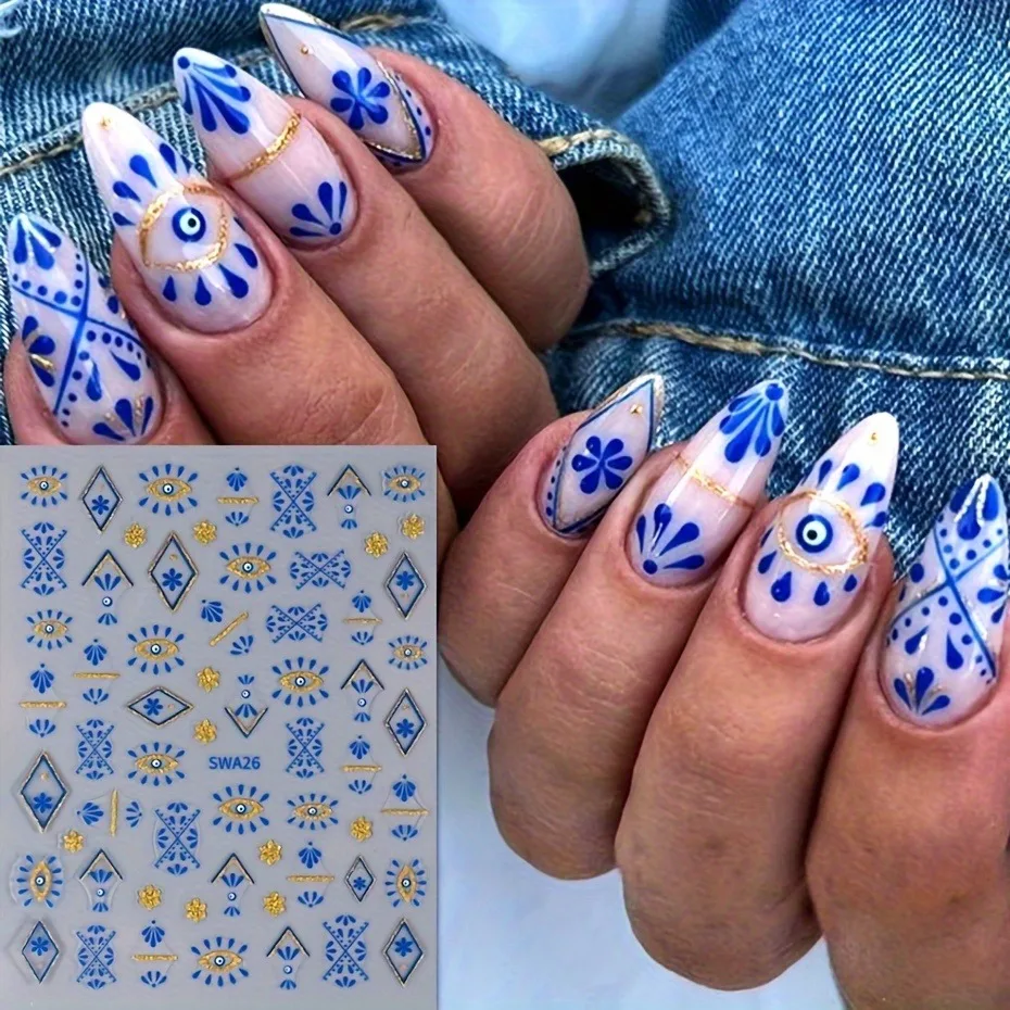  قطعتان من ملصقات أظافر عين الشيطان على الطراز البوهيمي، سهلة الاستخدام لتزيين الأظافر بنفسك والهدايا وتصفيف مكياج الحفلات والزفاف #1