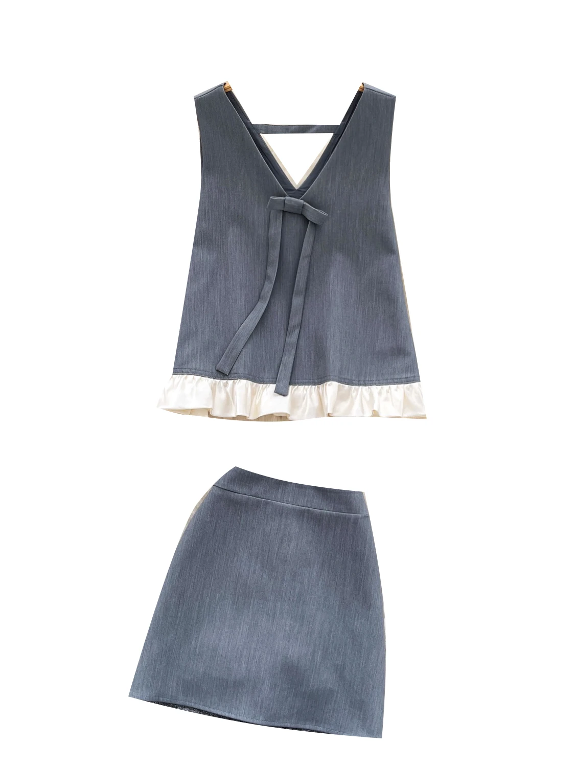 

Trendy Summer Outfit High Waist Midi Skirt And Svel Loose Vest with Knot Two Piece Set for Young Women