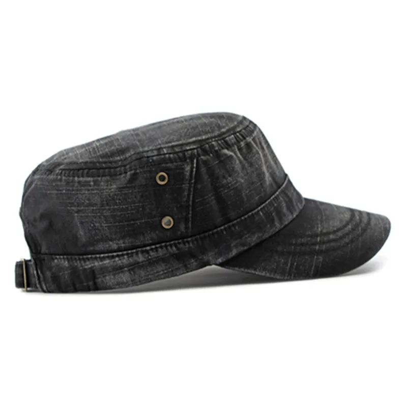 Snapback Cap Flat Caps For Men New Washable Cotton Vintage Military Hats Personality Make Old Retro Men's Camping Fishing Cap 4