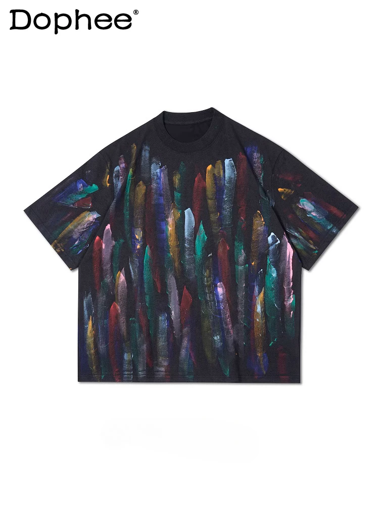 

Men's 2025 Spring Summer New Personality Hand-painted Graffiti Tees Men's Round Neck Short-sleeve T-shirts Men's Chic Loose Tops