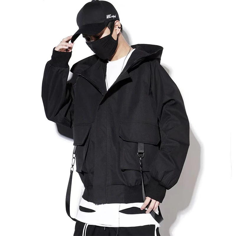 

ARENS модные тактические пальто в стиле сафари осень-зима новые мужские темные свободные уличные куртки с капюшоном и ремешками Techwear