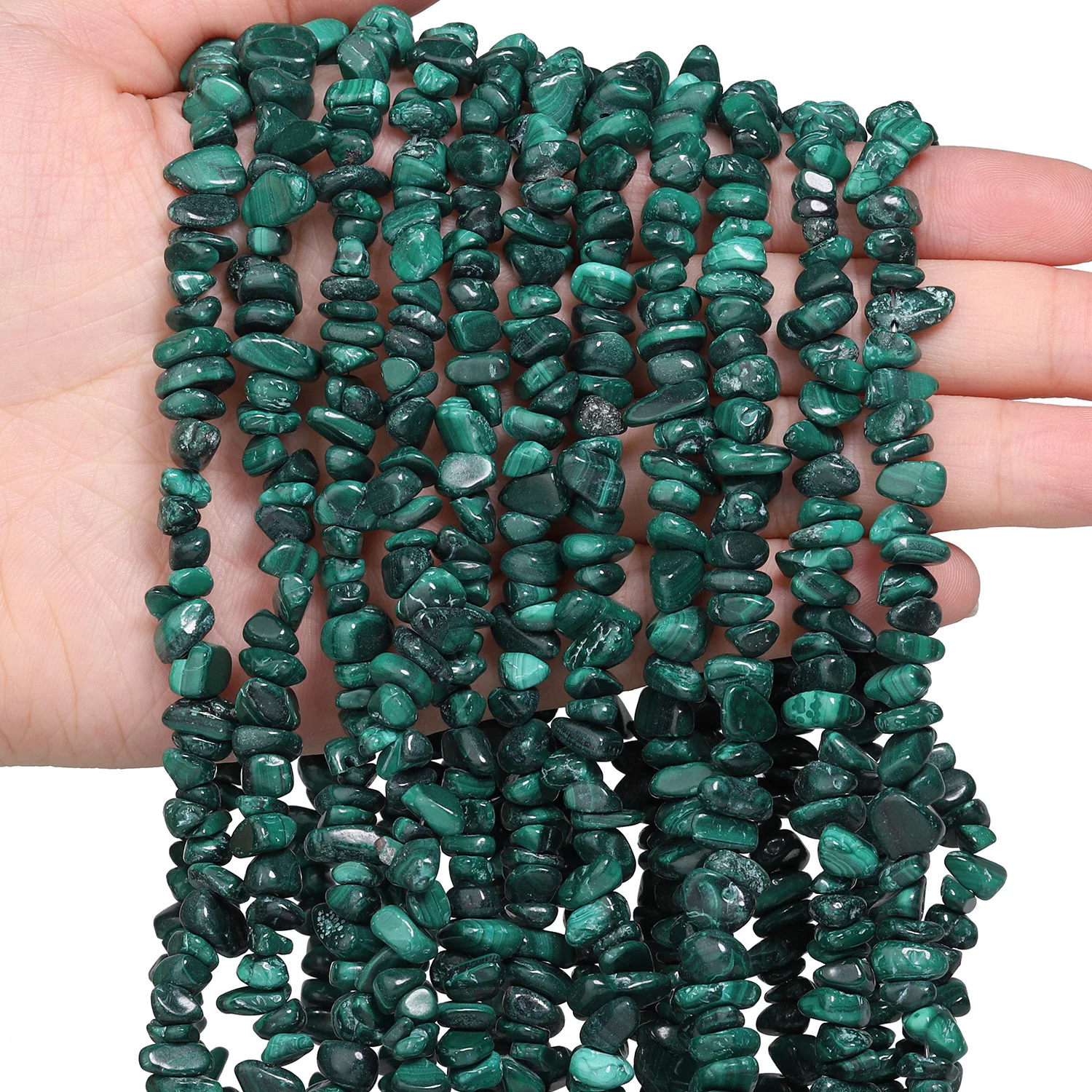 3-5mm 5-8mm Irregular Natural Stone Green Malachite Beads Gravel Loose Beads for Jewelry Making DIY Bracelets Accessories 15''