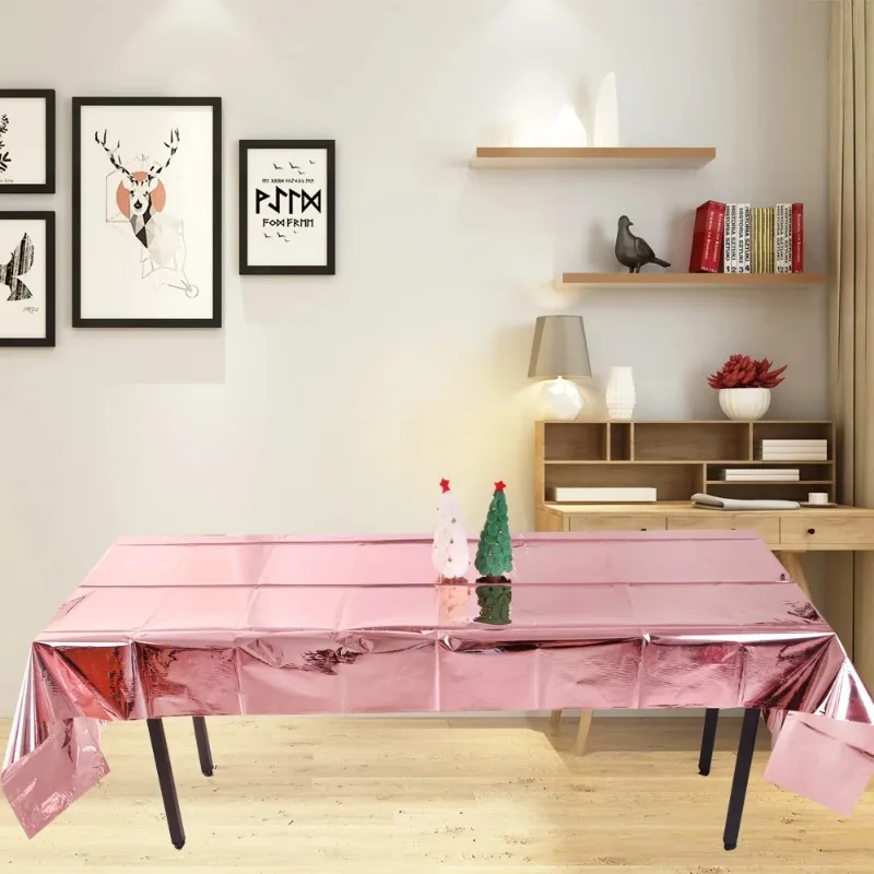 PET glossy disposable tablecloth, birthday party decoration supplies, rose gold decoration, aluminum foil tablecloth