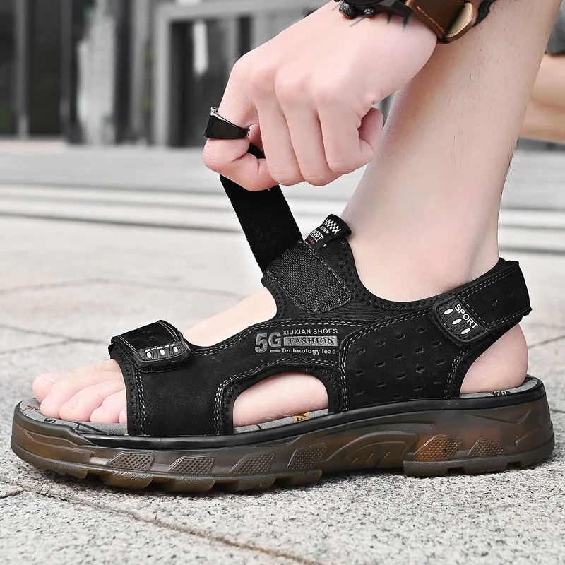 2023 Men Sandals Leather Men Summer Shoes Man Casual Comfortable Barefoot Sandals Men Pentoufle Homme Summer Sandals Men