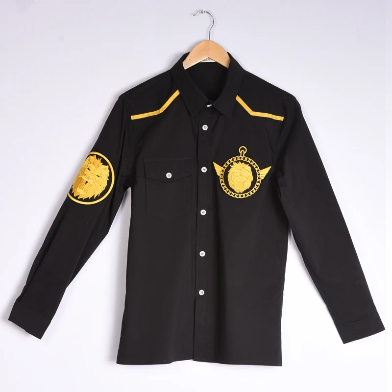 New Men's Autumn Black Shirt Embroidered Lion Head Gold Line Mosaic Male Fashion Coats Catwalk Stage Hair Stylist Shirts