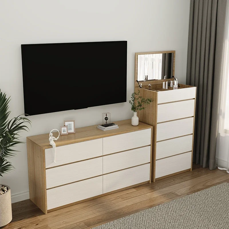 Bedroom five or six chest cabinet modern simple storage drawer locker flip mirror TV cabinet Nordic bedside cabinet