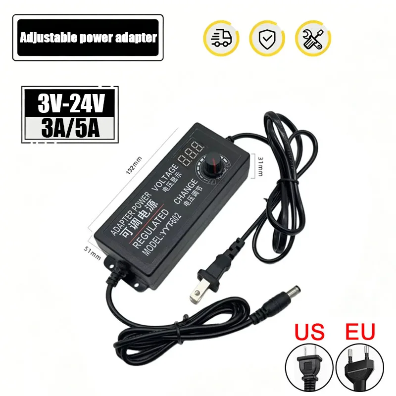 AC 3-12V 3-24V 9-24V 12-24V 3A 5A EU US Plug Adjustable Power Adapter Various Voltage DC Source For 2835 5050 5730 LED Strip