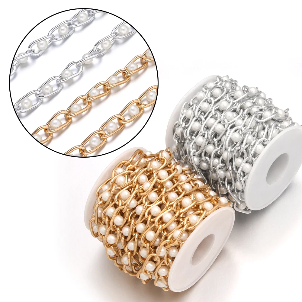 5 Yards/Roll Aluminum Pearl Chains Gold Silver Color Metal Wide Link Chain For Jewelry Making Necklace Bracelets Clothing Bag