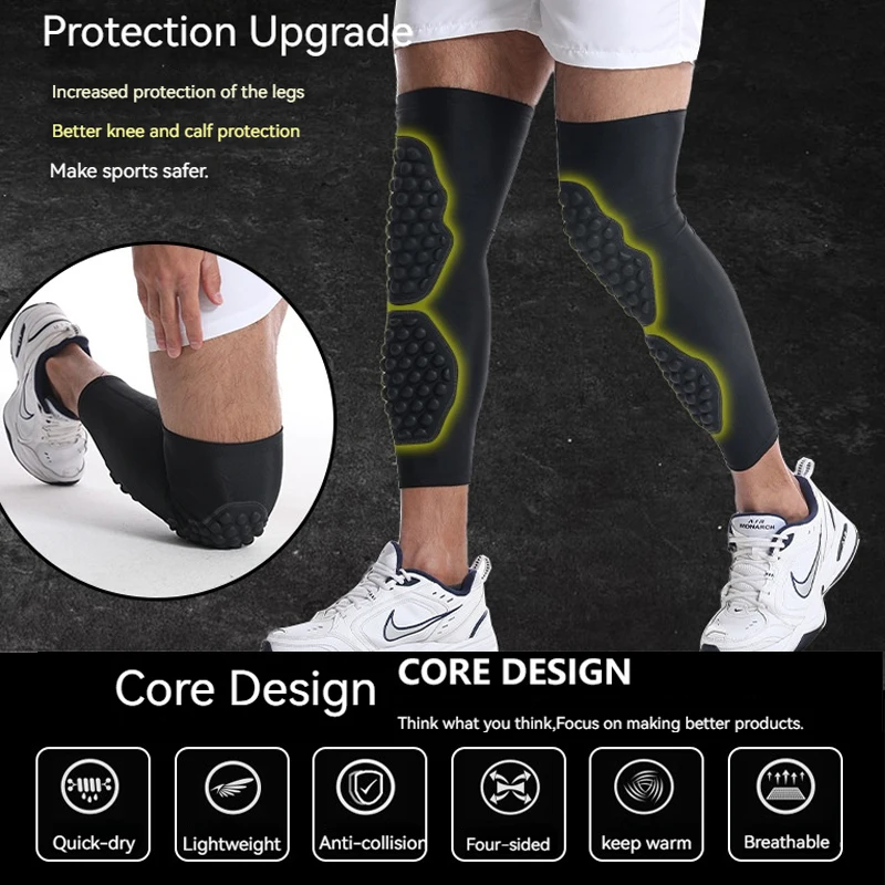 1 Pair EVA Double Honeycomb Pad Knee Pads for Basketball Football Running Hiking Cycling Long Calf Knee Sleeves Brace Support