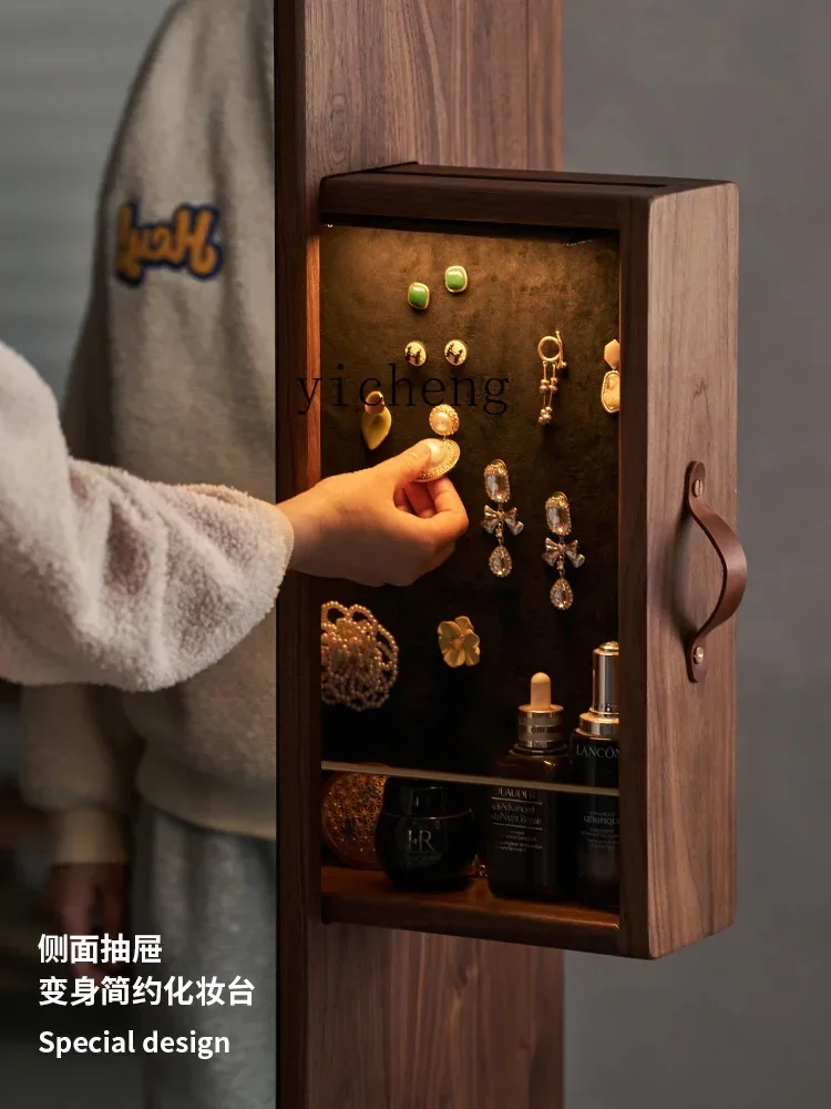

b185G Solid Wood Full-Length Mirror Household Floor Hallway Dressing Mirror Rotary Mirror Cabinet Simple Modern Storage Bookcase