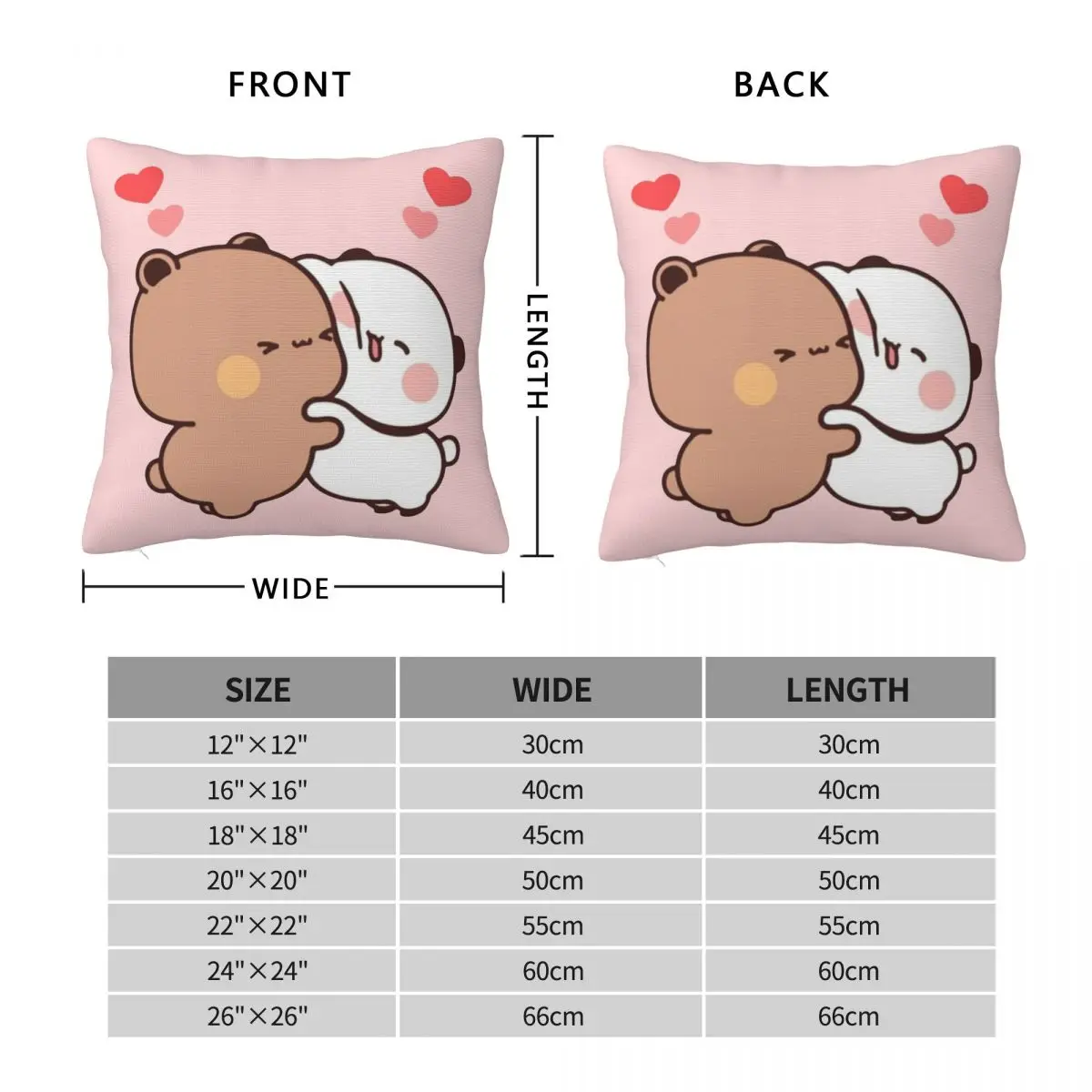 DuDu Bear And BuBu Panda Square Pillowcase Polyester Linen Velvet Printed Zip Decorative Throw Pillow Case Car Cushion Cover 18