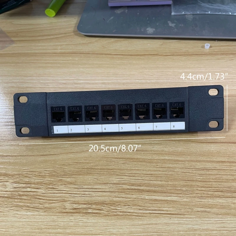 8 Port Straight-through CAT6 Patch Panel RJ45 Network Cable Adapter Keystone Jack Ethernet Distribution Frame UTP 19in 24BB