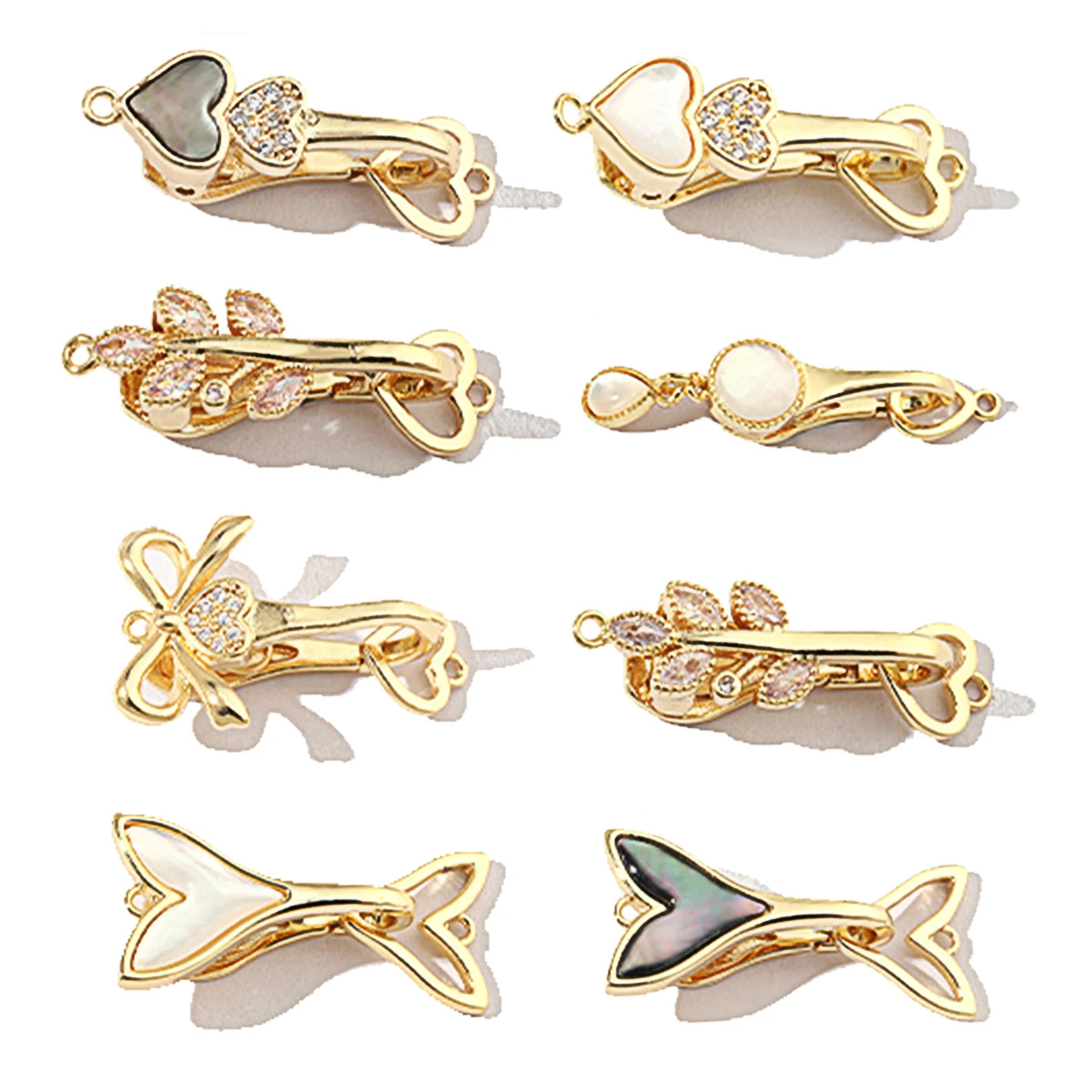 Vnistar 18K Gold Color Copper Detachable Universal Butterfly Shell CZ Connecting Buckles Fish Tail DIY Spring Clasp Findings