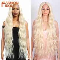 FASHION IDOL Pelucas delanteras de encaje de onda profunda de 36 pulgadas Ombre sintético 613 # Pelucas onduladas largas resistentes al calor blancas de Cosplay para mujeres negras