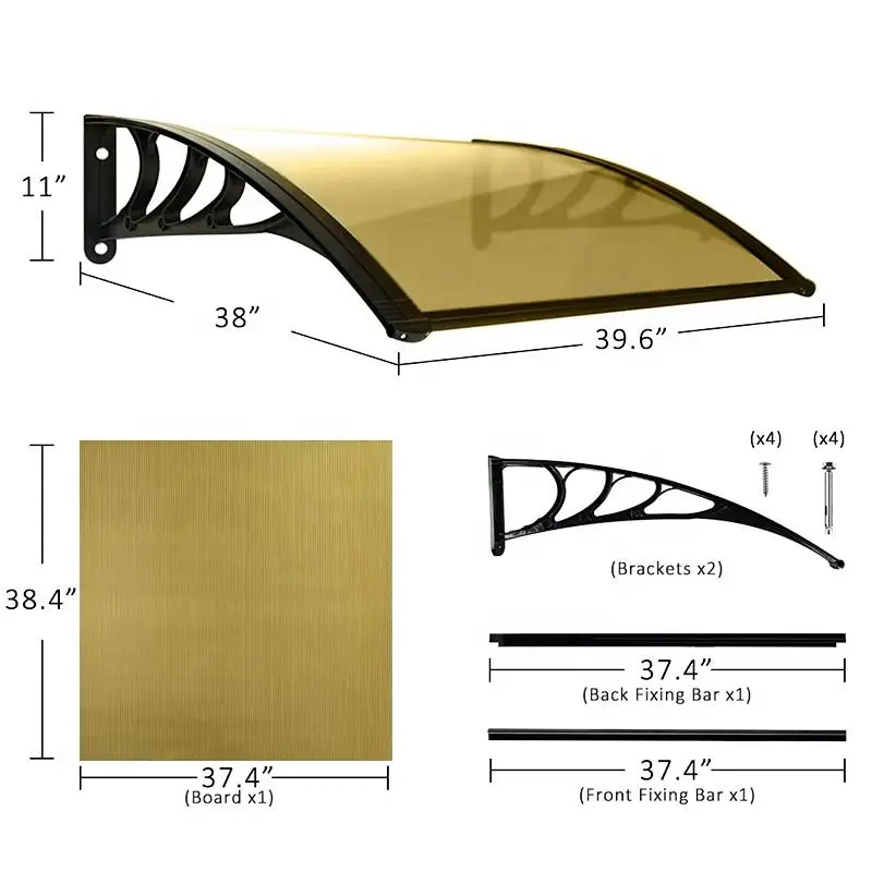 Simple Style Aluminum Frame Wrought Iron Door Canopy PC Panel Window Awning