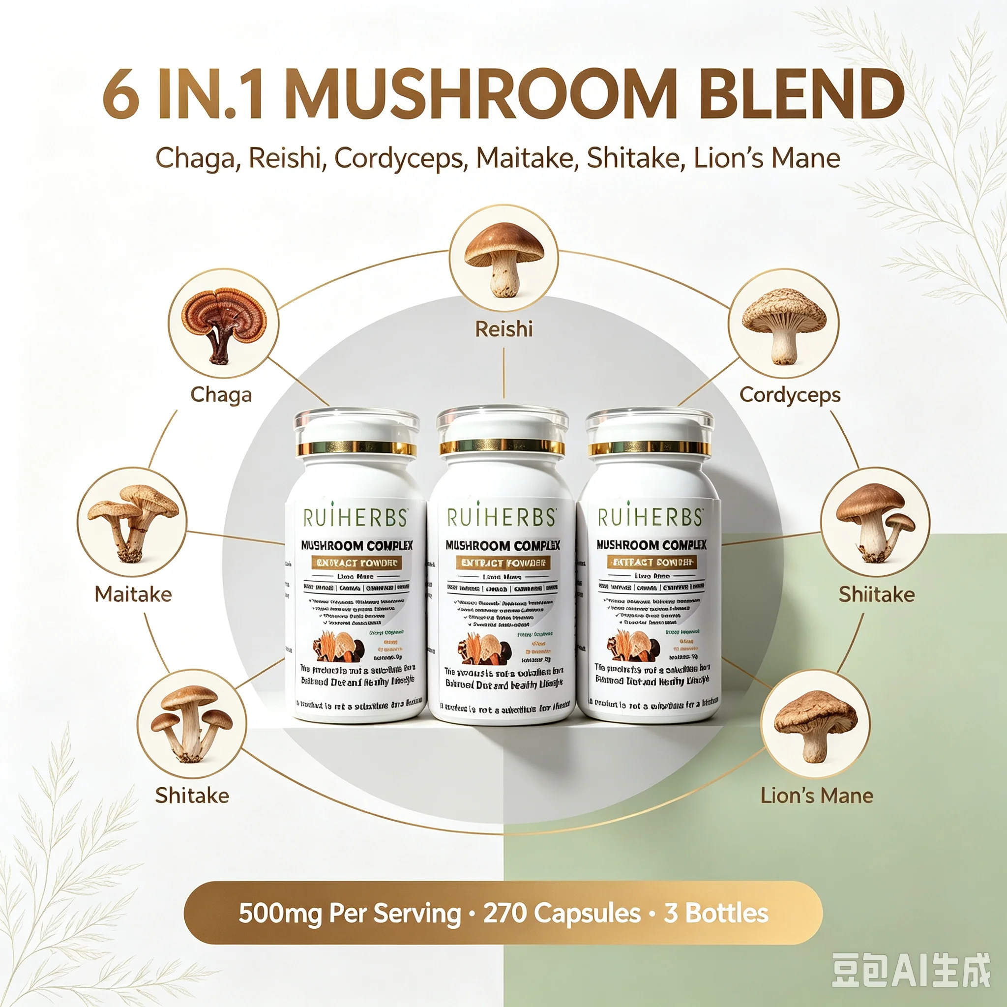 Lion Mane Mushroom - 3 butelki, kapsułki z mieszanką ekstraktów