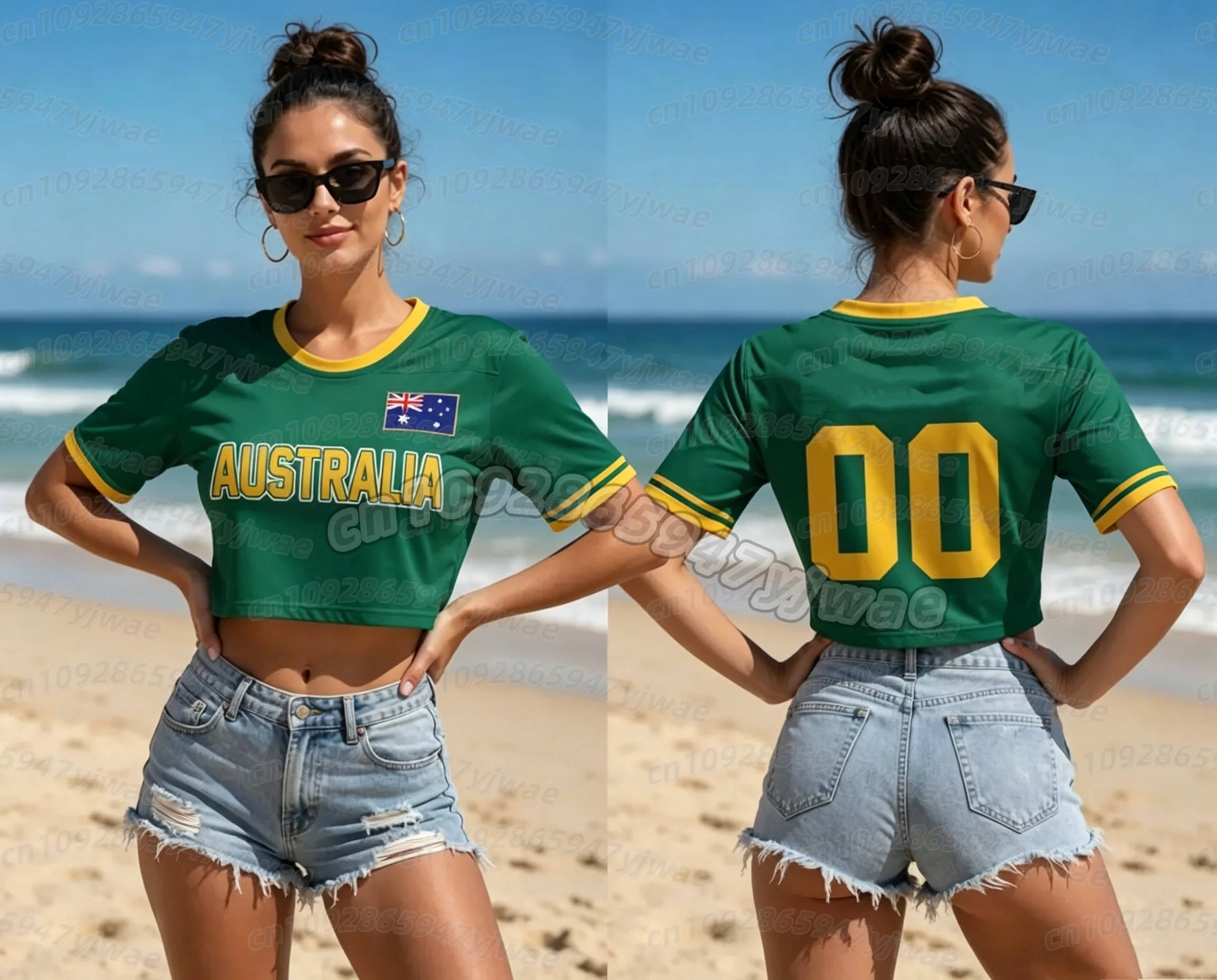 Sommer 2026 Damen Australien-Flagge Fußball-Fan-Trikot Rundhals Kurzarm-Trikot Cheerleader Crop Top Kinder T-Shirt – Detail 8