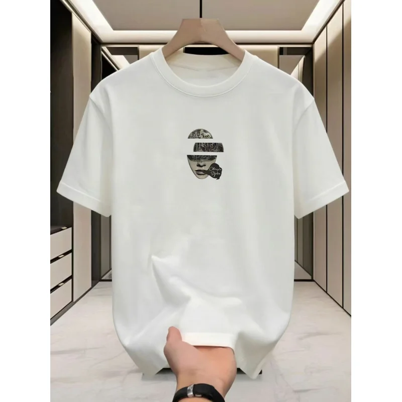 MarsMax Abstract Split Face Print Men T-shirt 100% Pure Cotton Casual Short Sleeve O-Neck White Tee Streetwear Tops