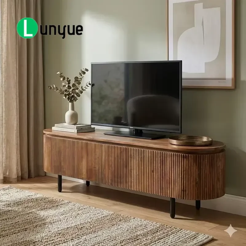 Modern Groove Door TV Cabinet Living Room Storage Unit Minimalist Design Wood Entertainment Center Console Table Home Decor