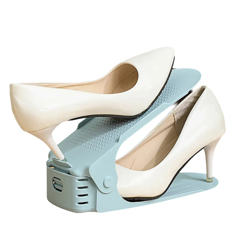 AT43-Adjustable Double-Layer Shoe Rack Thickened Space Saving Shoe Storage Rack Flat Bottomed High Heel Storage Shoe Rack
