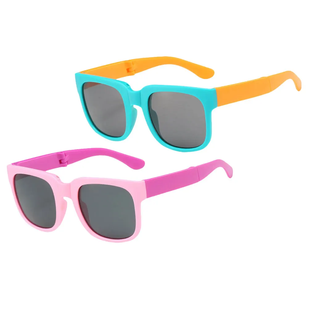 

1pcs 2 Pairs Kids Folding Sunglasses Blue Green Frame Orange Legs Children Glasses Boys Girls Toddler