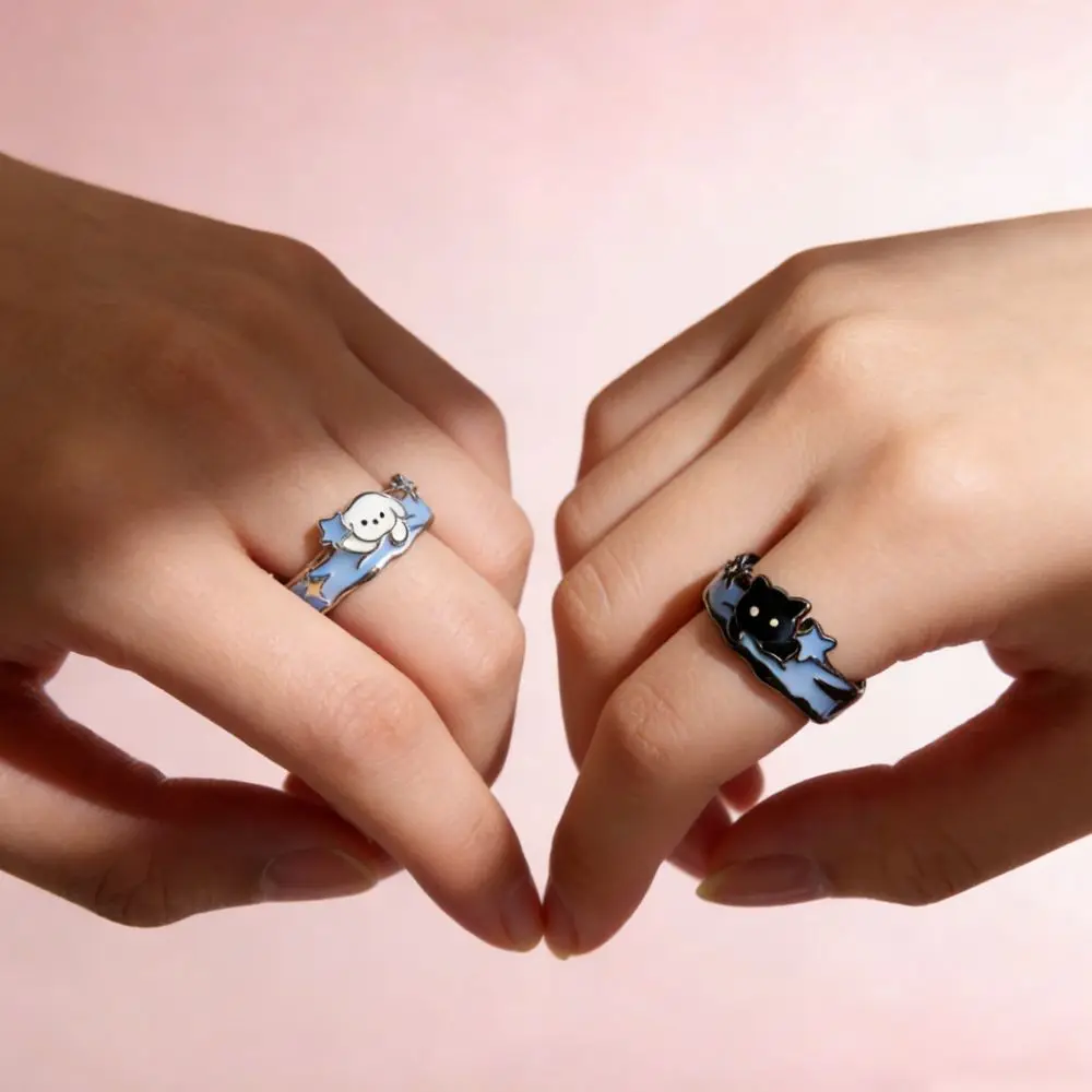 

Cute Cartoon Cat Dog Rings Alloy Adjustable Couple Star Rings Puppy Lovers Ring Lovers