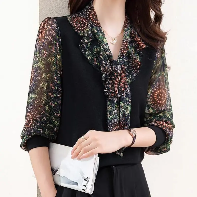 

Spring Summer New Fashionable Elegant Shirt Women with Flowing Collar Loose Long Sleeve Top XQ243