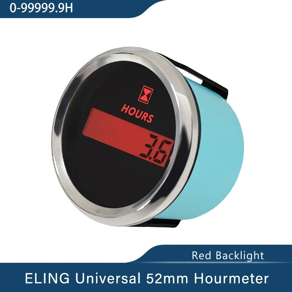 

ELING Новый 52 мм 2-дюймовый цифровой счетчик часов ЖК-измеритель часов двигателя с красной подсветкой для автомобиля, лодки, яхты, универсальный 9-32 В